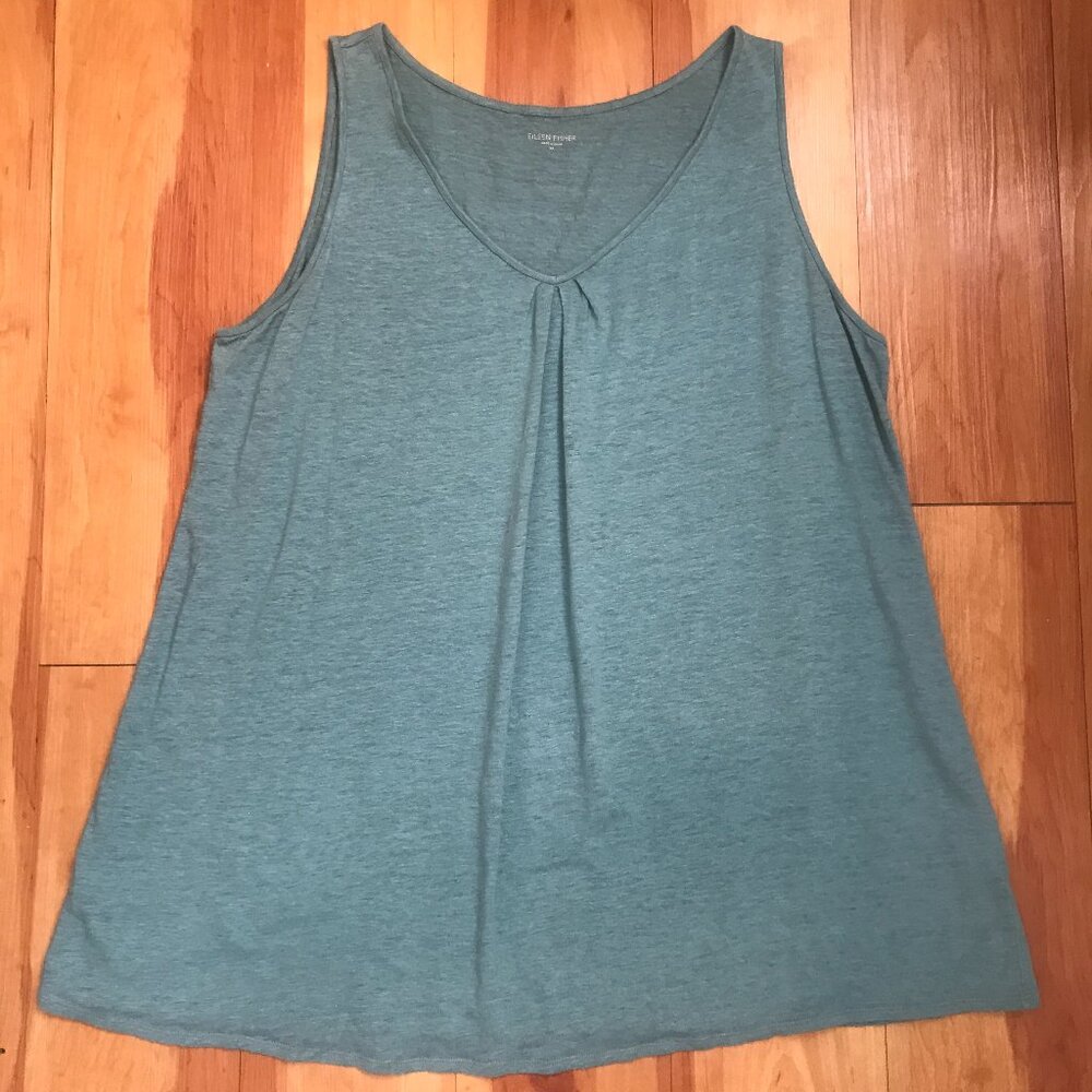 Eileen Fisher Teal V-Neck linen Tank Top XL